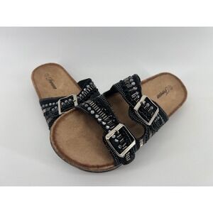 Forever Embellished Slide Sandals Black Rhinestone Buckle Cork Sole Women 10